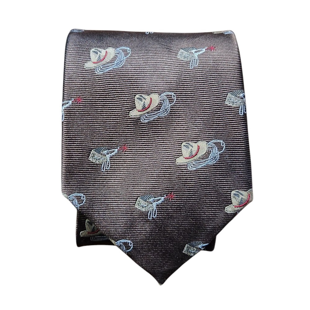 Circle S Neckwear by Sidran Silk Tie Brown w/ Saddle Hat Rope